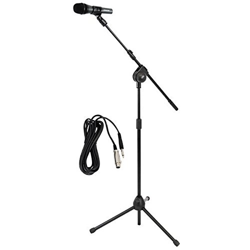 PYLE-PRO Dynamic Microphone and Tripod Stand - Height Adjustable from 2.6' to 5.1' ft and Telescoping Boom Arm Mic Length 7.48'' Inch w/ Acoustic Pop Filter - Includes 15' ft XLR Cable PMKSM20