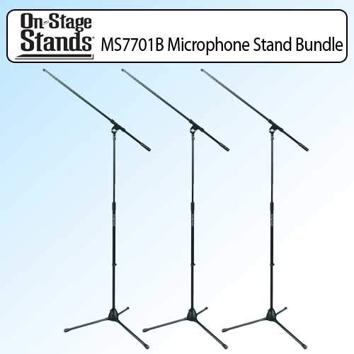 On Stage MS7701B Euro Boom Microphone Stand Black Outfit Of 3