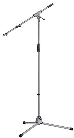 K&M 21091 Soft Touch Microphone Stand with Extendable Boom Arm - Gray