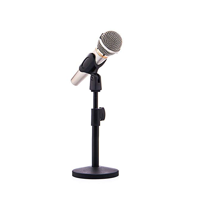 Singdamic Desk Microphone Stand with Mic Clip Adjustable Foldable for Meetings, Lectures and Podcasts (XD007 Round Stand)