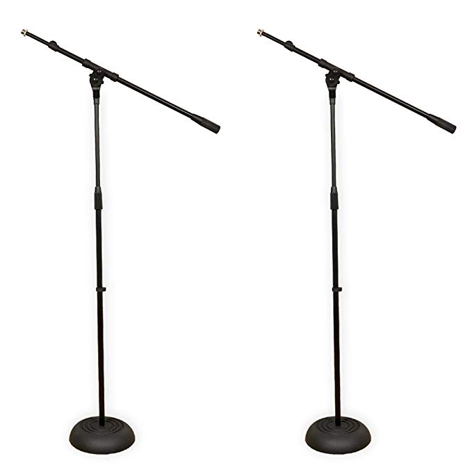 Podium Pro MS1 Adjustable Steel Microphone Stands with Booms and Iron Bases 2 Mic Stand Set MS1SET3-2S