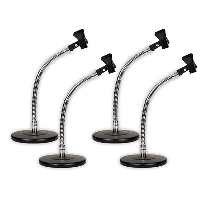 Podium Pro MS3 Tabletop Microphone Stands and Mic Clips Gooseneck DJ Podcast 4 Stand Set MS3MC1-4S