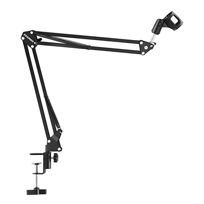 Aokeo AK-35 Adjustable Compact Microphone Suspension Boom Scissor Arm Stand For Blue Yeti Snowball iCE, Constructed With Premium Quality Metals For Professional Streaming, Voice-Over, Recording,Twitch