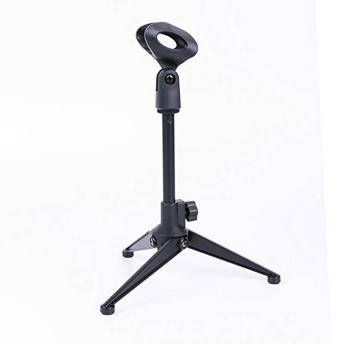 Weymic Universal Adjustable Desk Microphone Stand Portable Foldable Tripod MIC Tabletop Stand with Small Plastic Microphone Clip(type V)